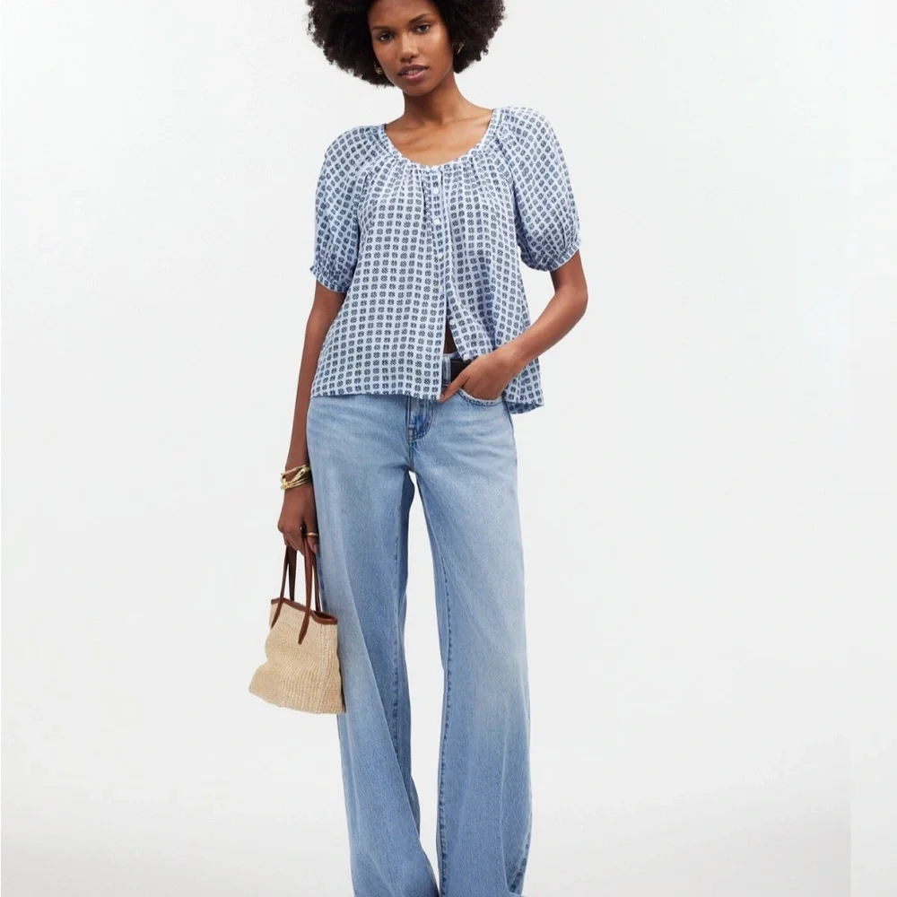 Women’s Madewell Puff-Sleeve A-Line Top in washed lavender (blue/lavender)